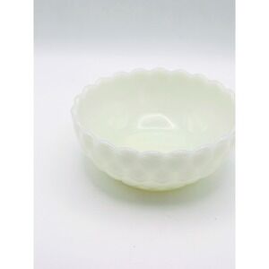 Vintage Fenton Milk Glass Hobnail Bowl Scalloped Edge White Small Serving Dish